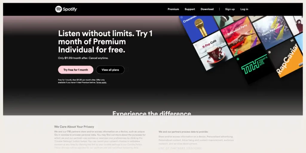 Screenshot of spotify pricing page