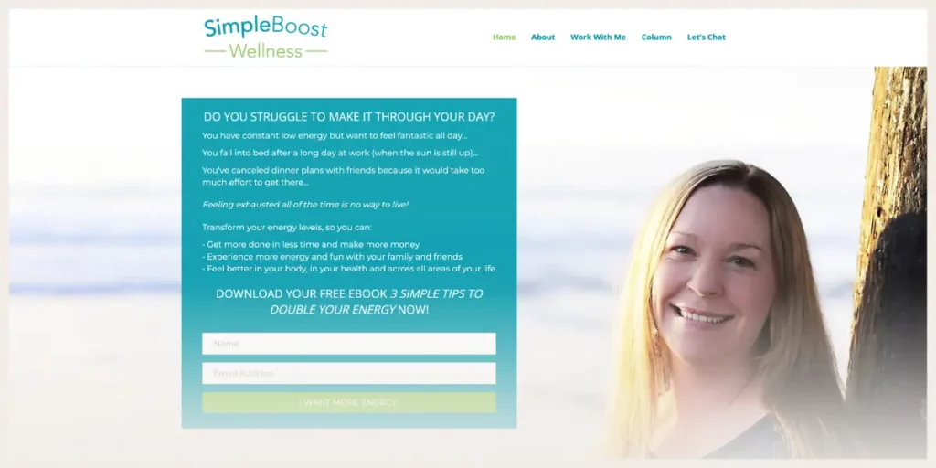 Screenshot of Simple Boost Wellness website