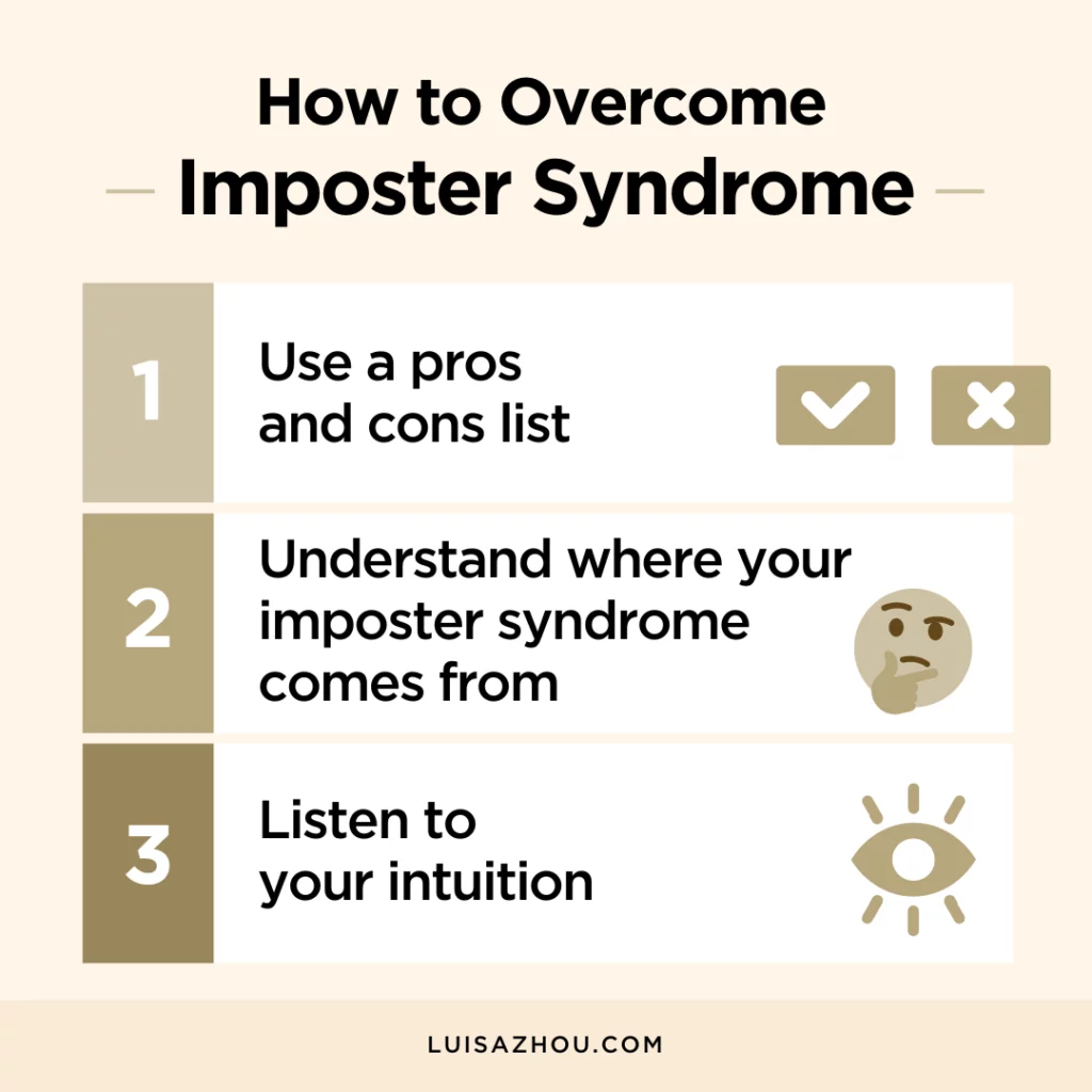 Visual with steps to work on imposter syndrome