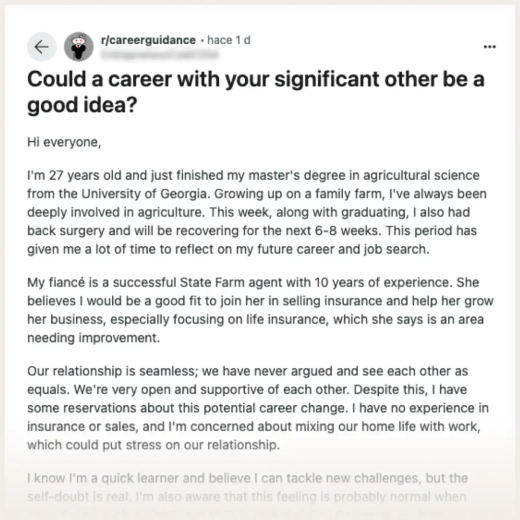 Reddit post on career advice