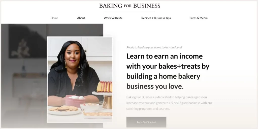 Screenshot of baking for business website