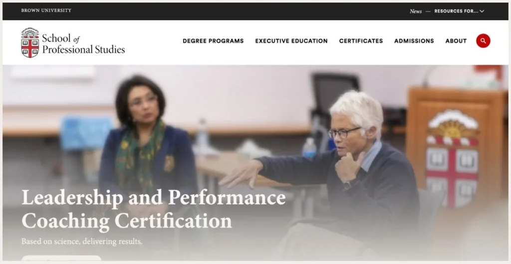Leadership and performance coaching certification webpage