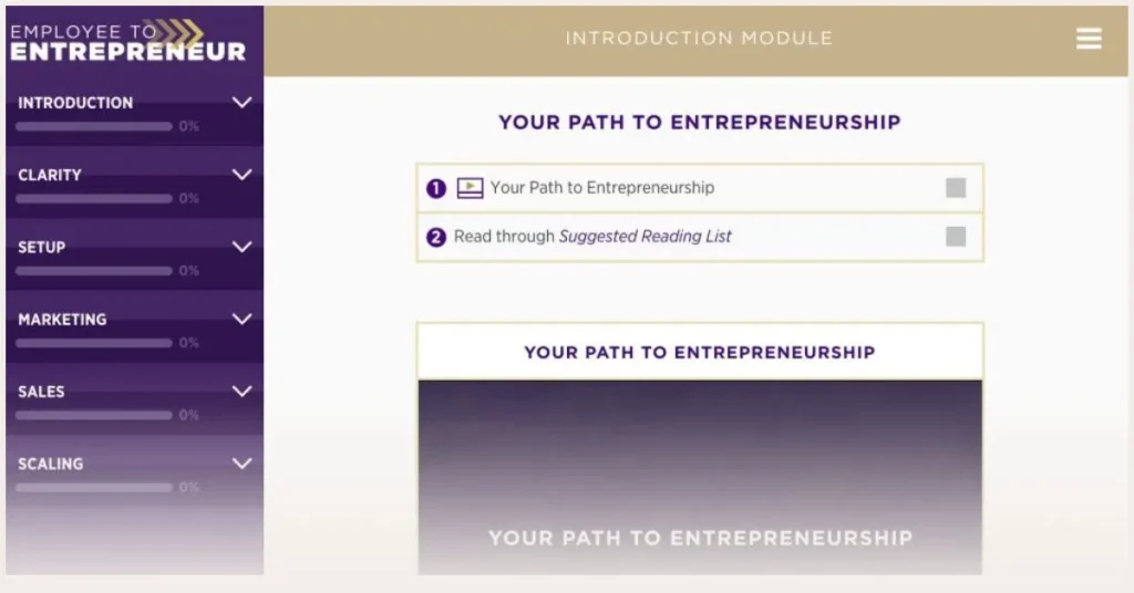 Screenshot of ETE program page