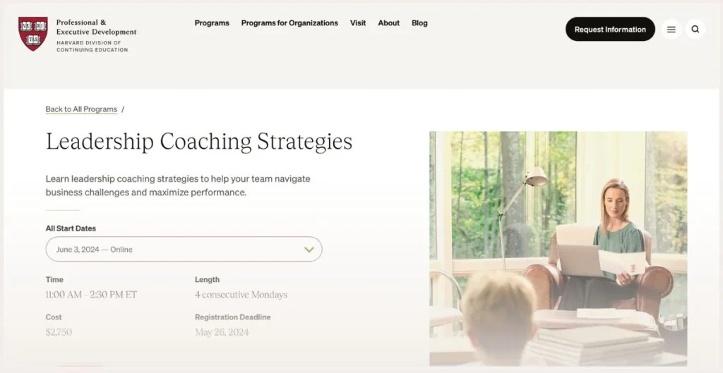 Leadership coaching webpage