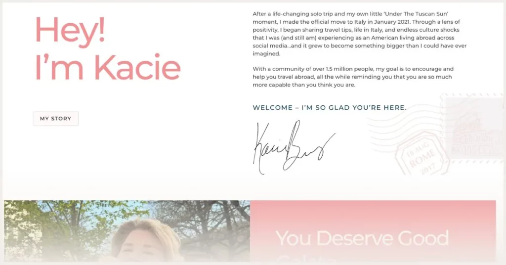 Screenshot of Kacie Rose website